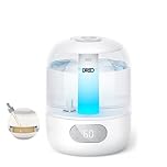 DREO Humidifier for Bedroom with Sensor, 26dB Quiet Cool Mist Ultrasonic Humidifiers for Home, 360° Nozzle, 30H Runtime, Ambient Light Indicator, Essential Oil Diffuser, Room, Plants, Nursery, White