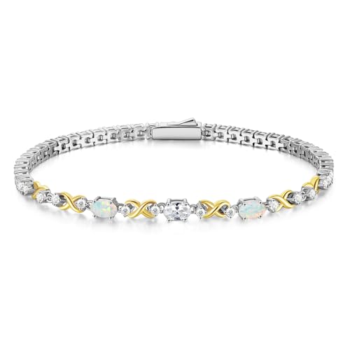 FANCIME Birthstone Tennis Bracelet for Women Sterling Silver Double Birthstone Jewelry Anniversary Birthday Gifts for Women 7.28inch