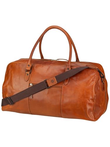 GREENBURRY Sac de Voyage Newport Cuir Caramel Marron Clair, Bagage Week-end Vintage