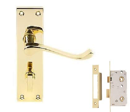 Jiyo.outdoor Polished Brass Victorian Scroll Bathroom Door Handles In Finish With 64Mm Lock