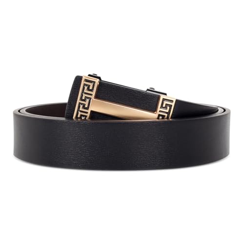 Image of Aurolran Men&Womens Leather Dress Belt Business Automatic Buckle Belt Color-Black Silver Gold