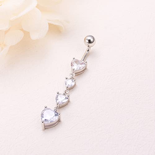 Flyow Sterling Silver Heart Dangle Belly Button Rings Women Girl Navel Rings Cz Body Piercing #TOP2