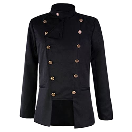 Men's Stand Collar Double Breasted Blazer Solid Color Long Sleeve Slim Fit Jacket Master of Ceremonies Performance Wear