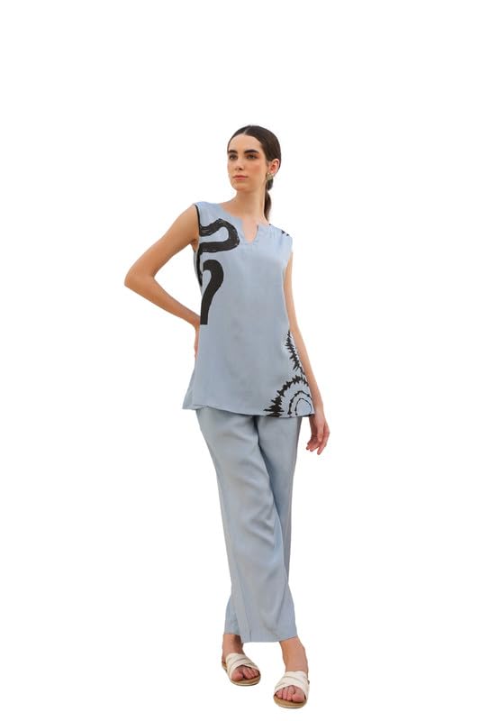 jisora Women's Blue Printed Russian Silk Co-ord Set-picture-38