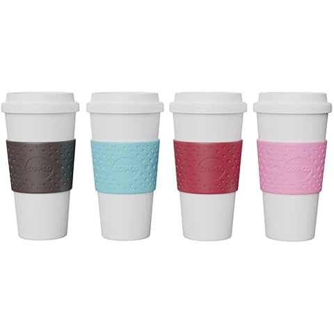 Copco Acadia Travel Mug (4-Pack), 16oz Insulated Coffee Mug with Double-Walled Plastic, Leak-Proof Lid - Microwave & Dishwasher Safe, Non-Slip Sleeve, Hot & Cold Drinks - Bright Colors Cover