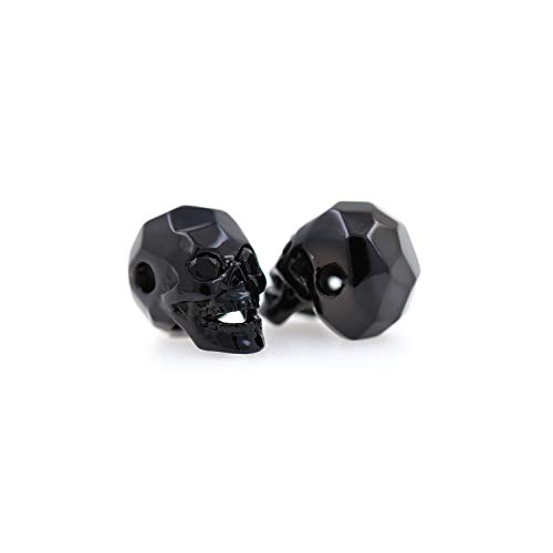 Faceted Black Skull Head Beads Micro Pave CZ Bracelet Spacers Mens Jewelry Making Supplies 8x13mm (10Pcs Black)