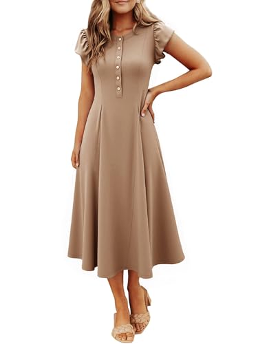 Simplee Womens Summer Casual Dress - Short Sleeve Button Crewneck...