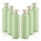 DynnnDy Botella de champú de viaje verde de 260 ml, 6 botellas de plástico para apretar con tapa abatible, botellas vacías de acondicionador, recipientes de cosméticos recargables para loción, crema y