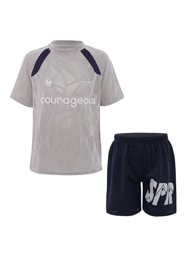 Kids Boys Athletic Short Sets 2 Piece Short Sleeve T-shirt And Print Shorts For Sport Workout Gray 11-12 Years