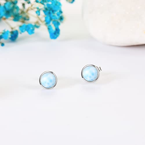 Larimar/Aquamarine/Lapis Lazuli/Moss Agate/Amethyst/Turquoise/Onyx/Tiger Eye/Moonstone/Labradorite/Rose Quartz Earrings Stud Sterling Silver Natural Heart/Round/Halo Gemstone Jewerly Gift3