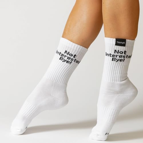 Thirty5 Unisex White Crew Socks, Inspirational letter print athletic Socks, Casual Funny Fitness socks3