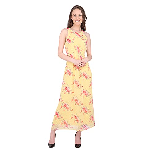 Image of MARC LOUIS 2529 Lemon Maxi Dress | Printed Long Strap Dress for Women & Girls