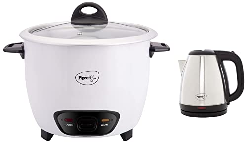 Pigeon by Stovekraft Amaze Plus 1.5 Litre Electric Kettle, Black & Pigeon by Stovekraft Joy Rice Cooker with Single Pot, 1.8 litres. A Smart Rice Cooker for Your Own K