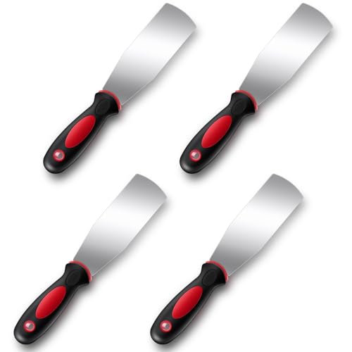 Threlaco 4 Pcs 2'' Lawn Mower Maintenance Deck Scrapers Heavy Duty Stainless Steel Lawn Mower Accessories Tool with Rubber Non-Slip Handle for Dead Grass Putty Deck Remover Cleaning