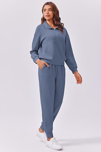 Image of PINSPARK 2 Piece Sets for Women Long Sleeve Half Zip Tracksuit Jogger Sets | 2026 Fall Travel Outfits Lounge Set, Lightweight Soft Air Layer Fabric, Kangaroo Pocket Sweatshirt, Drawstring Joggers Pants