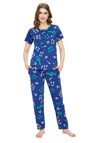 Image of VJ Fashion Women's Cotton Lycra Printed & Knitted Round Neck Night Wear Set of Top and Pazama