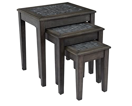 Jofran Grey Mosaic Nesting Tables, Large 21" Wx 17" D X 22" H, Medium 16.25" W X 15.25" D X 19" H, Small 12" W X 14" D X 15" H, Dark Finish, (Set Of 3) #TOP11