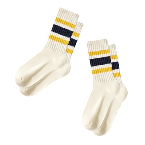 American Trends Novelty Yellow Socks Vintage Striped Crew Socks Slouch Mid Calf Tube Sock 2Pack-Yellow Black Stripe