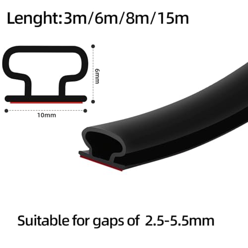 KAYLEINSTER 15M Black D-Shape Rubber Door Draught Excluder Strip | Self-Adhesive Weather Stripping for Doors & Windows | Seals 2.5-5.5mm Large Gaps | Waterproof Soundproof Door Seal
