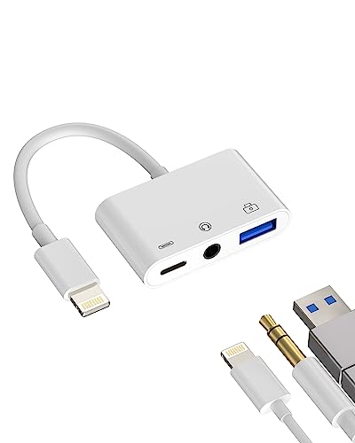 3.5mm Headphone to Lightning Jack USB Charger AUX 3in1 Cable Dongle Iphone Audio OTG Adapter for Apple 14 13 12 11 Pro Max Xr X 8 7 Plus Ipad Camera Mouse Keyboard Memory Stick Flash Drive Card Reader