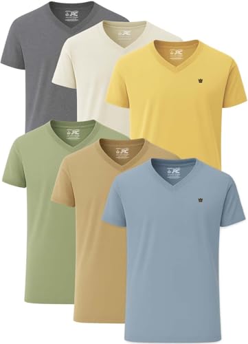 6er-Pack kurzärmlige Herren-T-Shirts mit V-Ausschnitt, Bequeme Tops mit V-Ausschnitt (Hot-6, XL)