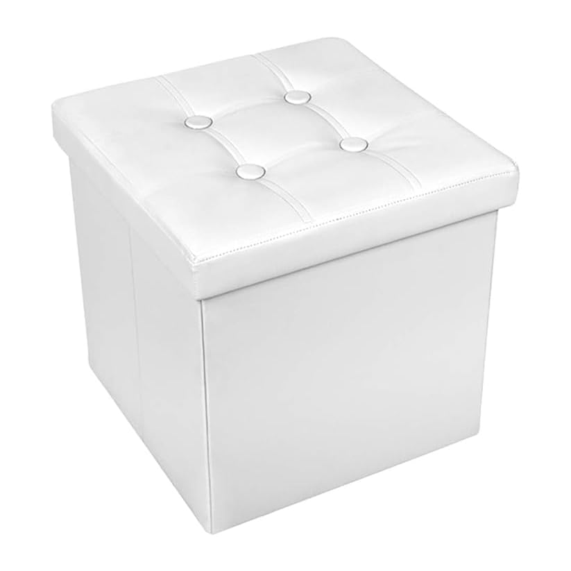 INTRECCI Pouf Contenitore Quadrato in Ecopelle, Pouf Poggiapiedi Imbottito in simil Pelle 38x38x38h cm Bianco