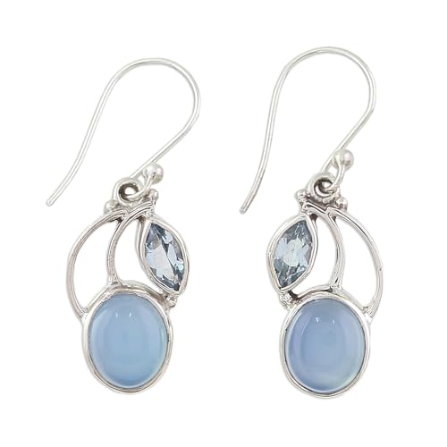 NOVICA Artisan Handmade Blue Topaz Chalcedony Dangle Earrings Sterling Silver India [0.5 in L x 0.5 in W x 0.2 in D] ' Blue Fog'