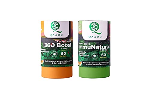 QAADU Herbal 360 Boost Multivitamin and Immunatural Immune Booster, General Wellness, For Both Men and women, 60 capsules each combo pack of Multivitamins and Immunity Booster, Vegan QAADU Herbal 360 Boost Multivitamin and Immunatural Immune Booster, General Wellness, For Both Men and women, 60 capsules each combo pack of Multivitamins and Immunity Booster, Vegan