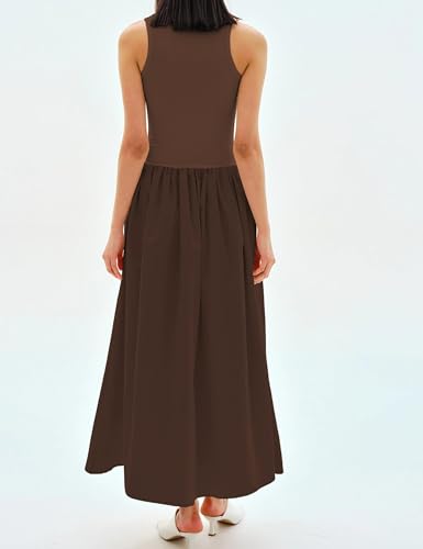 MISSACTIVER Crewneck Sleeveless Maxi Dress for Women Summer Flowy Patchwork Tank Top Long Dresses with Pockets2