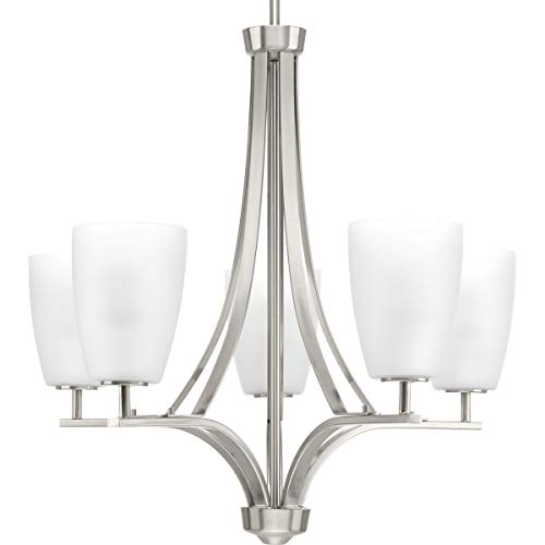 Leap Collection 5-Light Etched Opal Glass Modern Chandelier Light Brushed Nickel