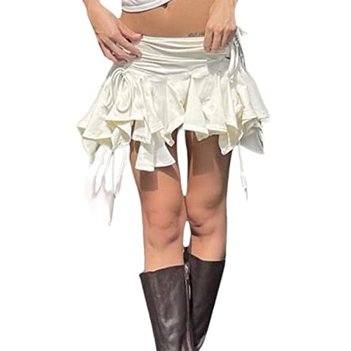 Mini jupe courte sexy gothique beige UTELKA en taille S avec coupe irrégulière originale