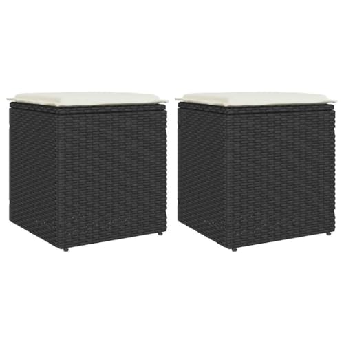 vidaXL Gartenhocker mit Kissen 2 STK. Schwarz 40x40x43 cm Poly Rattan,...