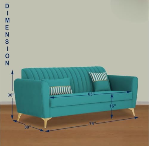 Image of MS Luxury FURNITRE Premium Luster 3-1-1 Sofa Set | Velvet Suede Fabric | 5 Colors and Golden Legs & Striped Pattern Cushion wit Centre Tabule Free (Green, 3 seatar)
