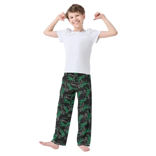 ZZXXB Wild Dino Print Boys Long Pants Soft Trousers Elastic Waist Kids Lounge Bottoms with Pockets S-XL2
