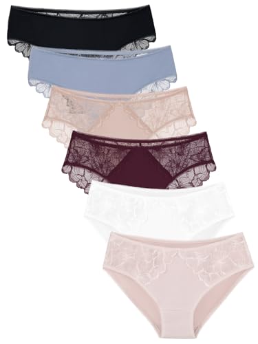 Channo Bragas de Encaje Mujer de Algodón - Cómodas, Transpirables, Diseño Elegante(Pack de 6 Multicolor M)