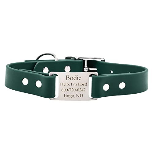 dogIDs Personalized Waterproof ScruffTag Dog Collar, Made in USA - Soft Grip, Adjustable, Odor Resistant, Custom Laser Engraved Name Plate - Hunter Green, 5/8 in x 12 in (Fits Neck Sizes 11-13 in)
