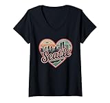 Photo Gallery donna maglietta seattle skyline heart - grafica retrò city love maglietta con collo a v Photo Gallery donna maglietta seattle skyline heart - grafica retrò city love maglietta con collo a v