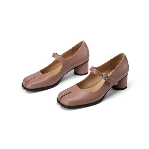 Image of Women Chunky Block High Heels Mary Janes Shoes Split Toe Tabi Shoes Ankle Strap Dress Pumps Shoes