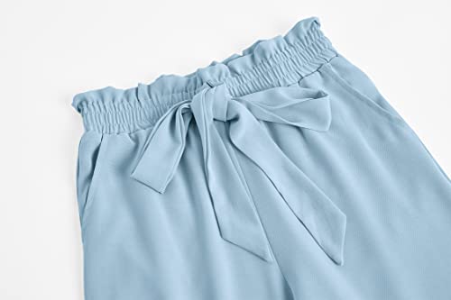 Image of SySea Girls Wide Leg Pants Kids Cute Print High Waisted Loose Fit Comfy Belted Lounge Trousers with Pockets