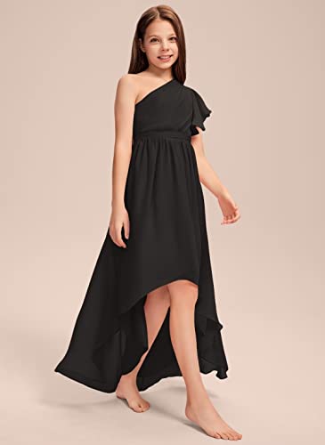 One-Shoulder Junior Bridesmaid Dresses Asymmetrical Chiffon Flower Girl Dress for Teen Girls’ Wedding Party Dress4