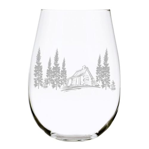 C M Cabin in the Woods Whiskey Rocks Glass - 11 oz Clear Glass - Cabin Themed Gift for Men and Women
