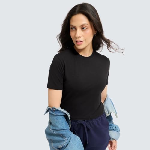 Image of Wellbi Women's Bamboo Crop Top, Soft & Breathable Moisture-Wicking Fabric, Stretchy Eco-Friendly Crop Top for Girls, Lightweight Comfortable Top, Yoga, Gym & Casual Use