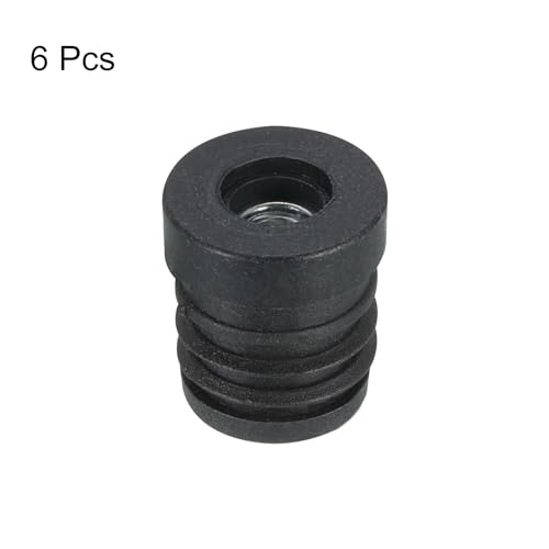 Image of Uxcell 6Pcs M6 Thread Inserts for 19mm /0.75 inch OD Round Tube, Black Plastic Plug Caster Insert Chair End Caps Furniture Leg Plug