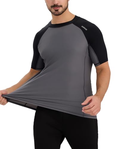 SURFEASY Rashguard koszulka męska, szybkoschnąca, do pływania, UPF 50+, oddychająca, sportowa, funkcyjna, surfing, wędkowanie, wędrówki, szary/czarny, M