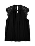 VERO MODA Damska górna część bez rękawów zdobiona koronką, czarny, XL