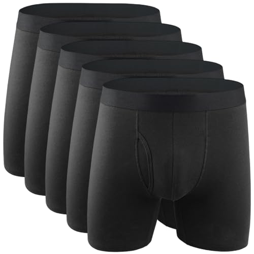 Calzoncillos bóxer para hombre de algodón con cintura elástica negros pack de 5 1