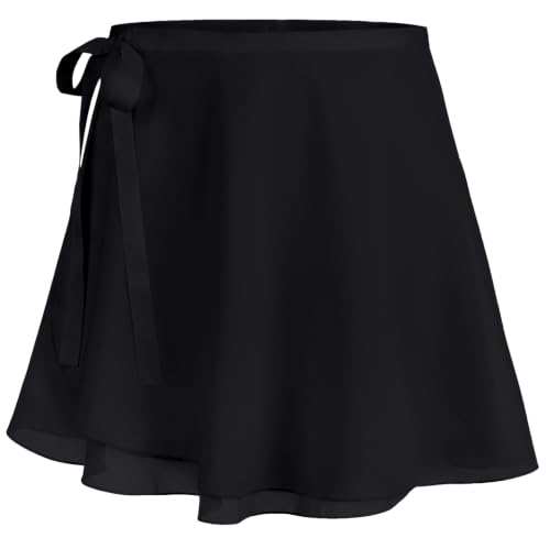 Ballet Skirt Women Chiffon Adjustable Waist Tie Wrap Skirts, Black, L