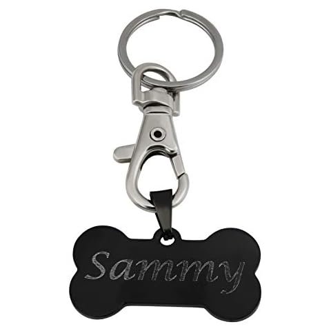 Hanessa Dog Tag Engraved Bone in Black Address Tag ID Tag Dog Address Tag Address Tag for Dog Collar Pet Cover
