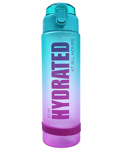 Image of Spanker Hyderated Motivational Leakproof Water 32 Oz (900 ML), Time Marker, BPA Free Fitness Sports Water Bottle, (Green Purple) SSTP