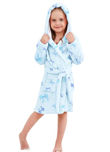 Image of Umeyda Girls Fleece Hooded Robes, Warm Printed Bath Robe for Kids Soft Fuzzy Bathrobe for Gifts